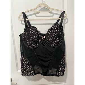 Lane Bryant‎ CACIQUE Seriously Sexy Lace Mesh Corset 44DD Black/Pink NWT